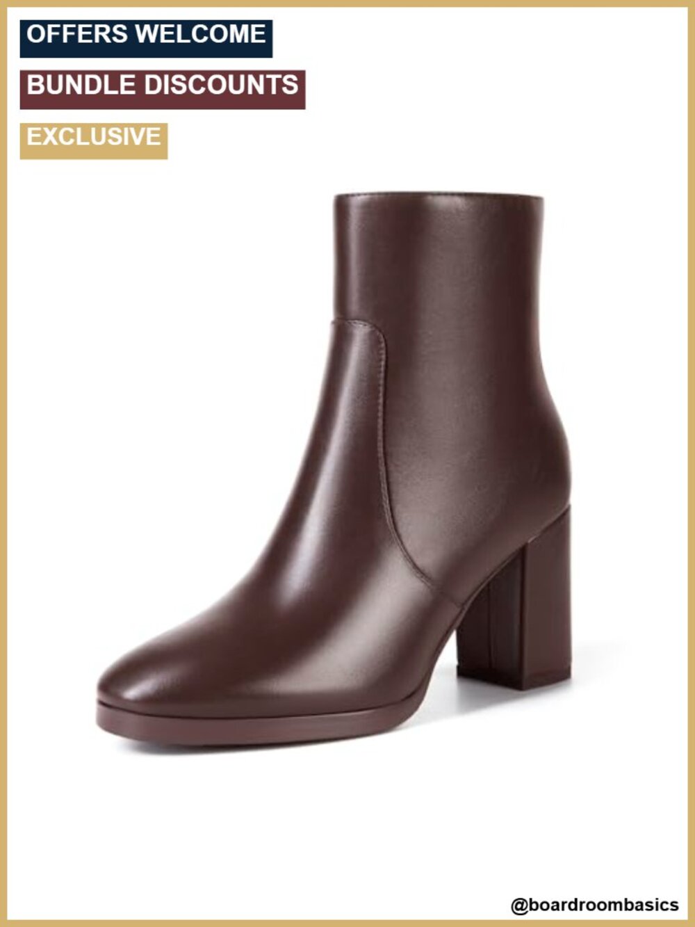Faux Leather Chunky Block Heel Ankle Booties with Side Zip